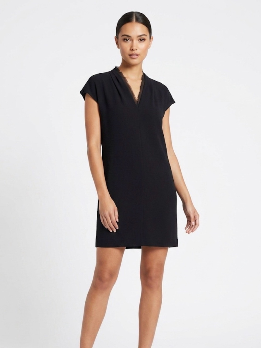 Carmen Marc Valvo Black V-Neck Cap Sleeve Mini Dress, little black dress